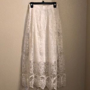 Lucy Paris White Embroidered Lace Midi Skirt